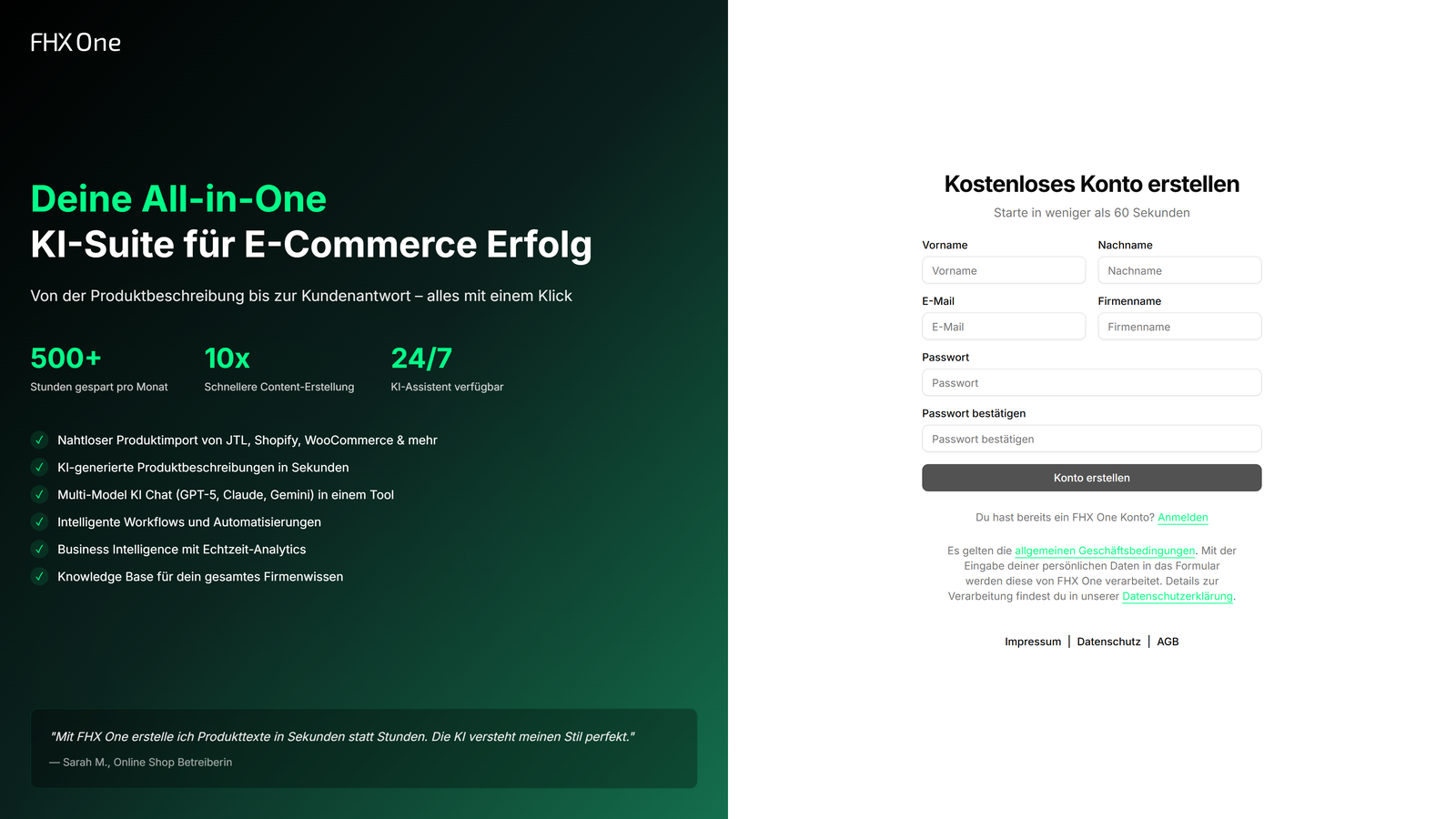 FHX One · Konto erstellen